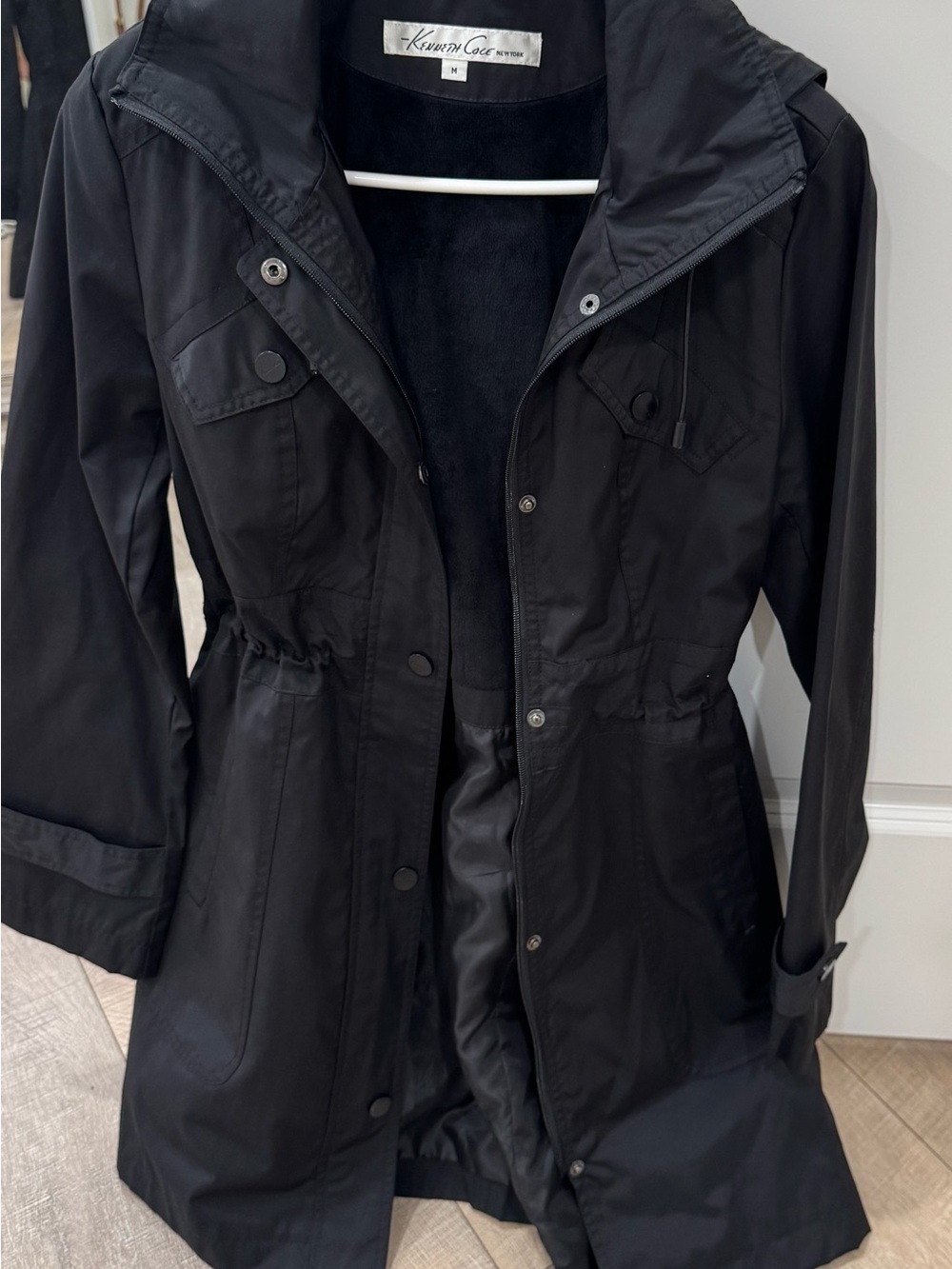 Kenneth Cole New York Black Hooded Trench Coat